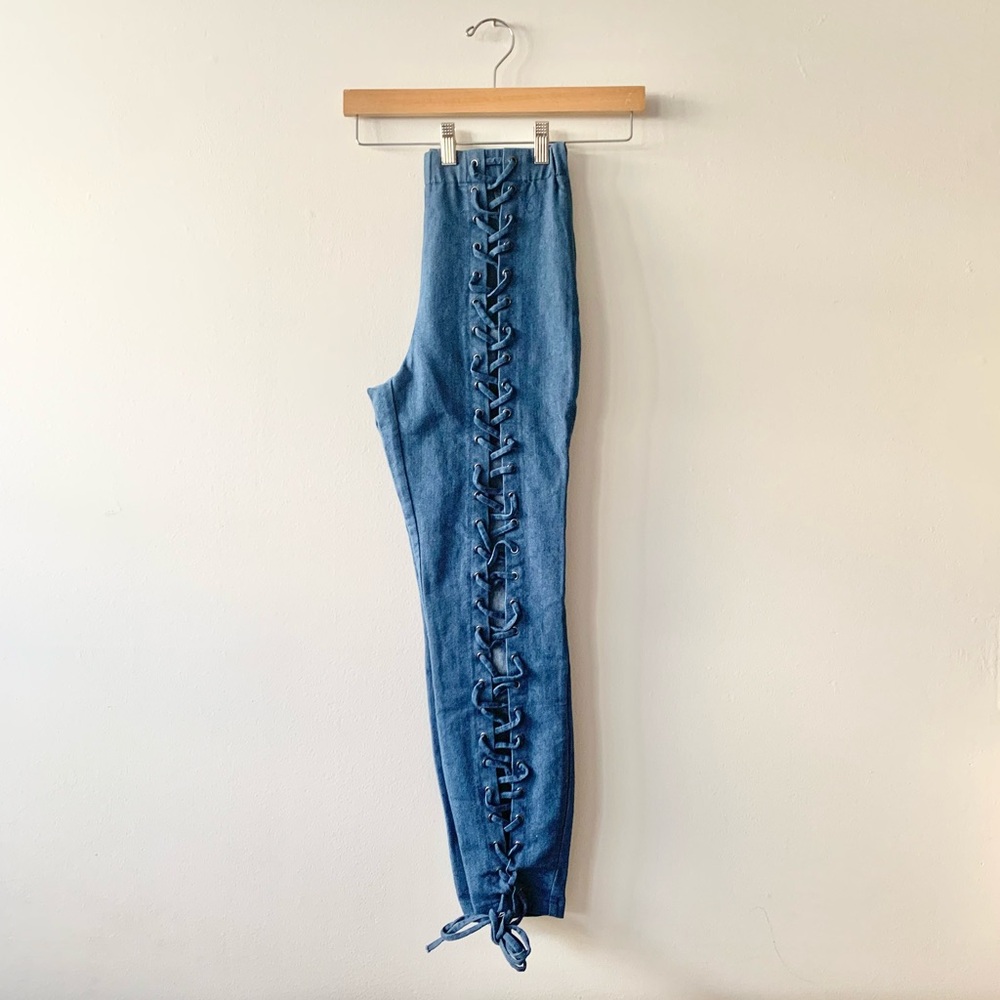 NEW Forever 21 High Rise Lace-Up Blue Jeans